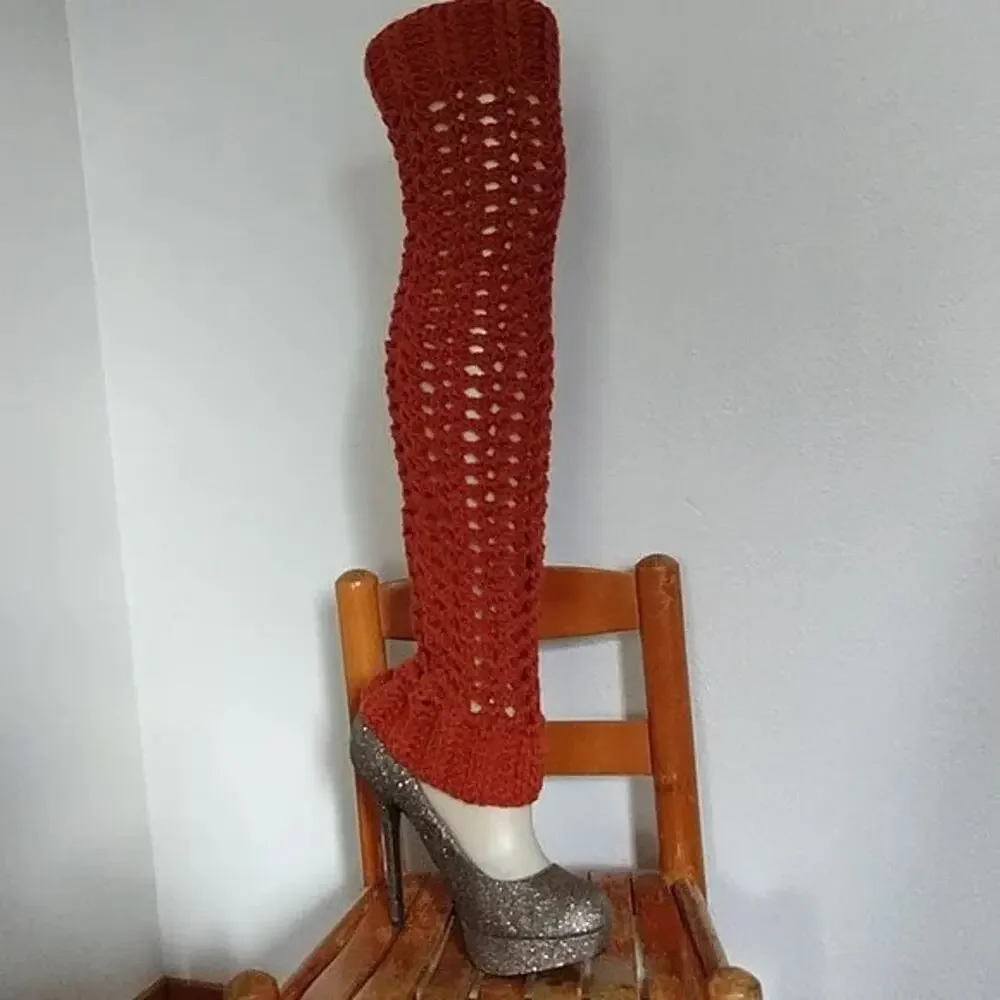 Pumpkin Spice Leg Warmers OSFM crochet warm thick chunky over knee dance premade